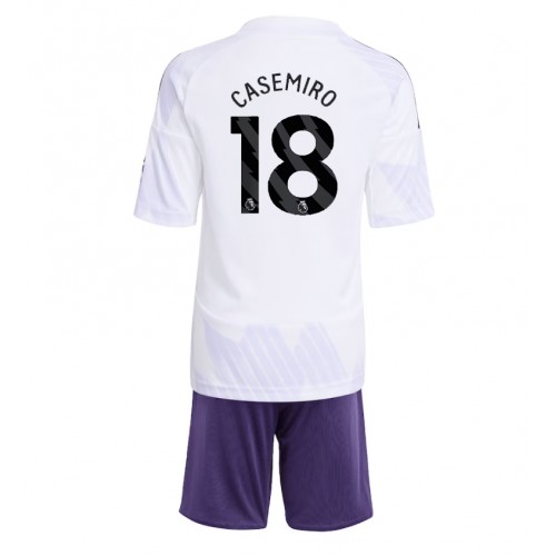 Stroje piłkarskie Manchester United Casemiro #18 Koszulka Wyjazdowej dla dzieci 2025-26 Krótki Rękaw (+ szorty)